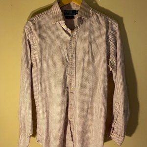 Light Pink, Blue and White Plaid Polo Shirt